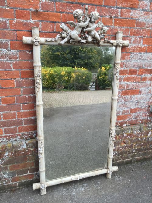 A Wonderful Antique 19th Century French Highly Decoration Carved Wood & Gesso Painted Bamboo Style Mirror.