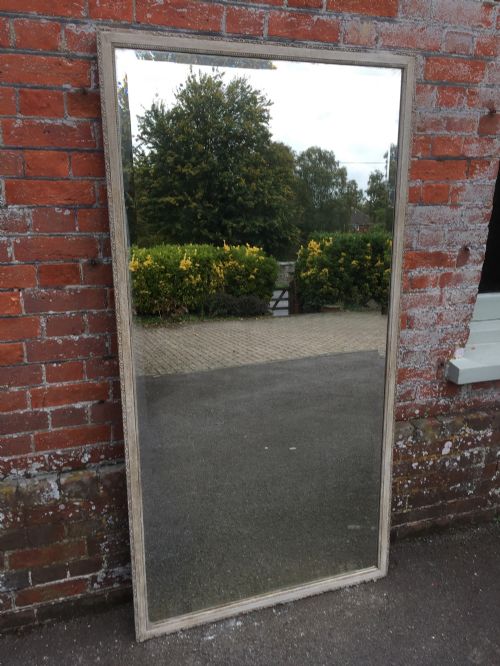 A Large Antique 19th Century French Carved Wood Painted Thin Framed Plain Mirror.
