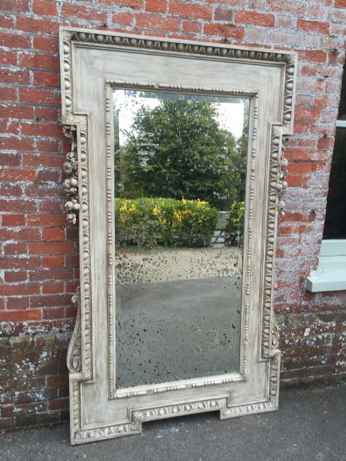 An Absolutely Stunning Large Antique 19th Century Carved Wood and Gesso Painted French Shaped Mirror.