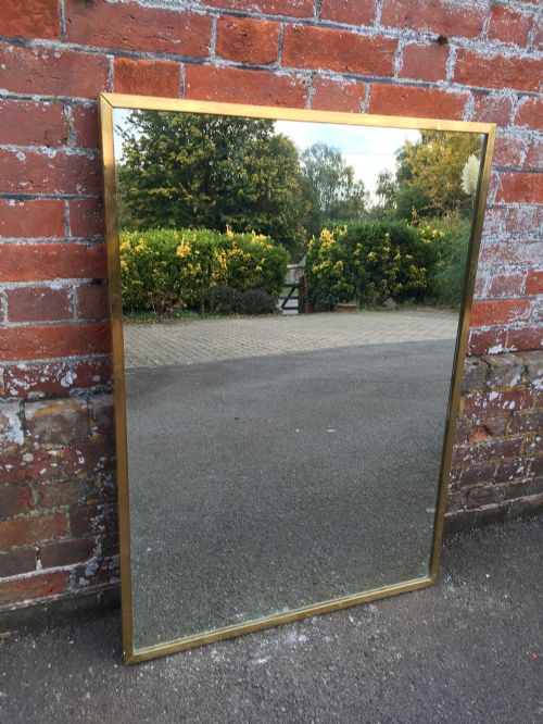 An Unusual Good Size Antique 19th Century French Original Brass Framed Bistro Mirror.