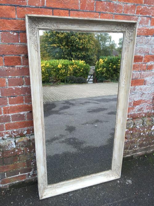 A Fabulous Large Antique 19th Century French Early Carved Wood & Gesso Painted Distressed Plain Louis Philippe Mirror.