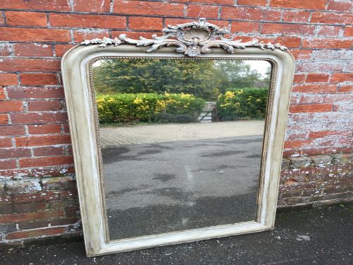 A Wonderful Large Antique 19th Century French Carved Wood & Gesso Painted Arched Top Louis Philippe Mirror.