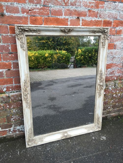A Good Size Antique 19th Century Early French Carved Wood & Gesso Painted Louis Philippe Mirror.