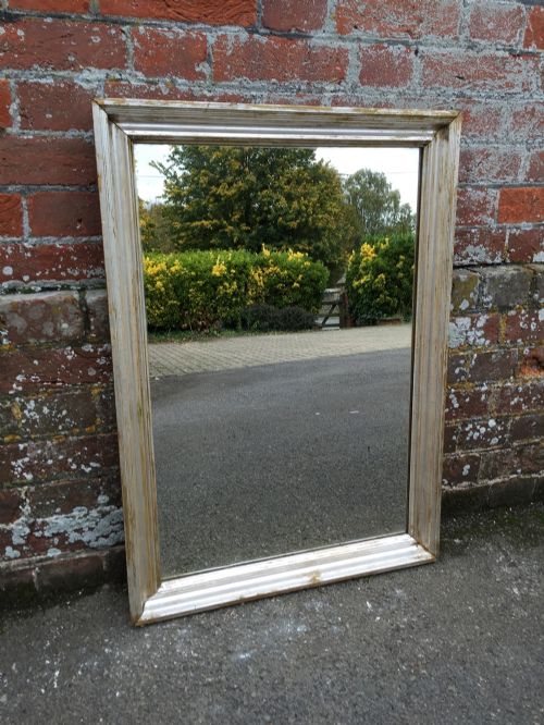 An Antique 19th Century French Carved Wood Original Silvered Bistro Mirror.