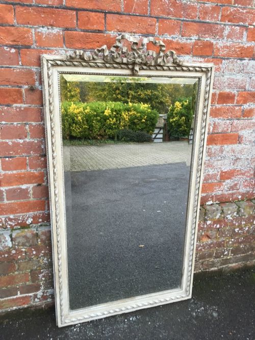 A Highly Decorative Good Size Antique 19th Century French Carved Wood & Gesso Painted Mirror.