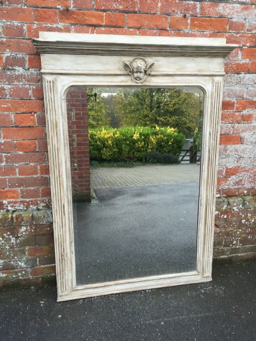 A Fabulous Large Antique 19th Century French Carved Wood Painted Mirror.