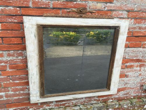 A Fabulous Early Antique 19th Century French Carved Wood and Gesso Distressed Painted & Gilt Mirror.