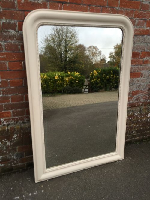 A Large Antique 19th Century French Carved Wood & Gesso Arched Top Painted Louis Philippe Mirror.
