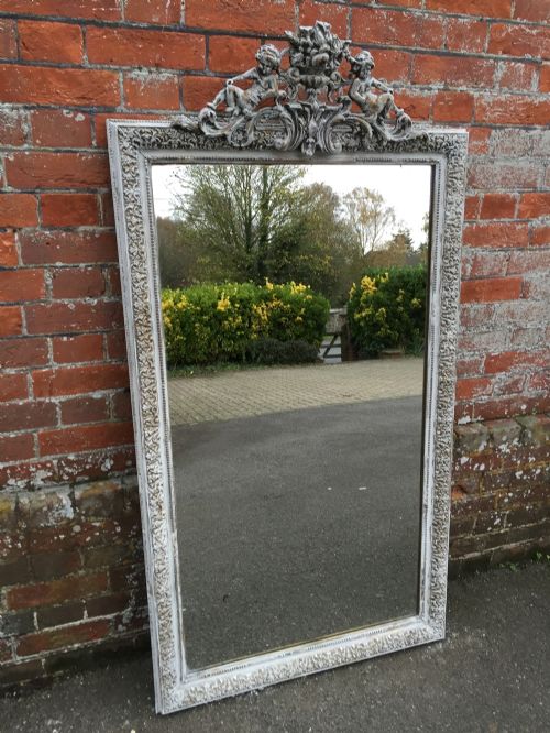A Stunning Highly Decorative Large Antique 19th Century French Carved Wood & Gesso Distressed Painted & Gilt Mirror.