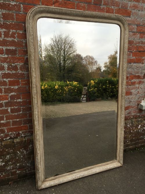 A Very Useful Size Antique 19th Century French Large Carved Wood & Gesso Painted Arched Top Louis Philippe Mirror.