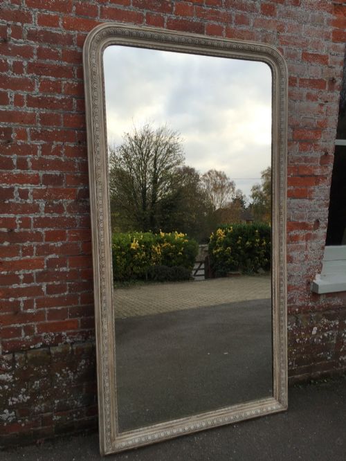 A Spectacular Extra Large Antique 19th Century French Carved Wood and Gesso Painted Plain Arched Top Louis Philippe Mirror.