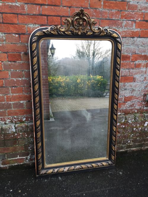 A Highly Unusual Large Antique 19th Century French Carved Wood and Gesso Painted & Gilt Arched Top Mirror.