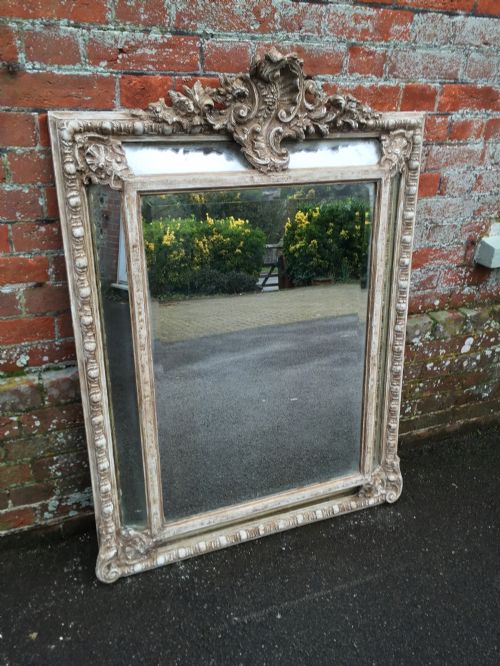 A Stunning Antique 19th Century French Carved Wood & Gesso Painted Cushion Mirror.