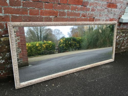 A Highly Useful Large Antique 19th Century French Carved Wood and Gesso Painted Bistro Mirror.