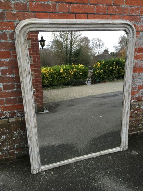 A Large Antique 19th Century French Carved Wood & Gesso Painted Plain Arched Top Louis Philippe Mirror.