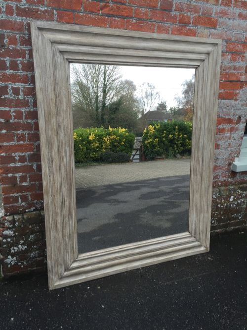 A Fabulous Large Antique 19th French Carved Wood Painted Plain Ribbed Mirror.