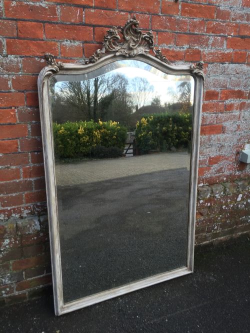 A Stunning Highly Decorative Large Antique 19th Century French Carved Wood & Gesso Painted Mirror.