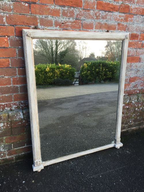 A Highly Useful Antique 19th Century French Carved Wood Painted Plain Overmantel Mirror.