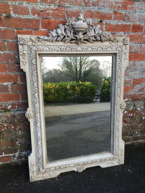 A Good Size Antique 19th Century French Carved Wood and Gesso Painted Mirror.