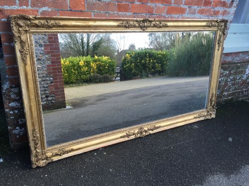 A Large Highly Useful Early Antique 19th Century Carved Wood & Gesso Original Gilt Louis Philippe Mirror.