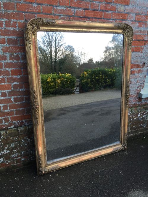 A Fabulous 19th Large Early Antique French Carved Wood & Gesso Original Gilt Shaped Top Mirror.