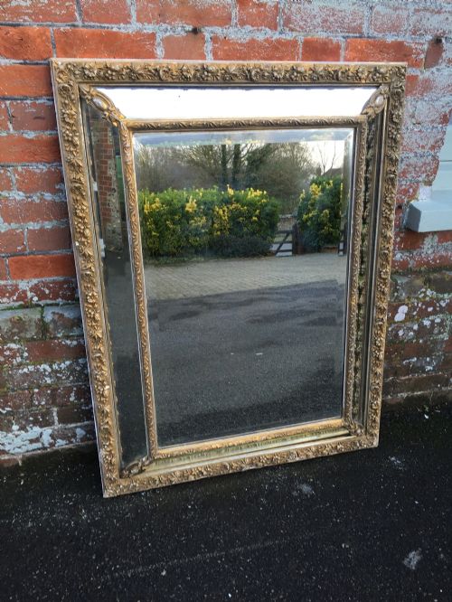 A Wonderful Antique 19th Century French Carved Wood and Gesso Original Gilt Distressed Cushion Mirror.