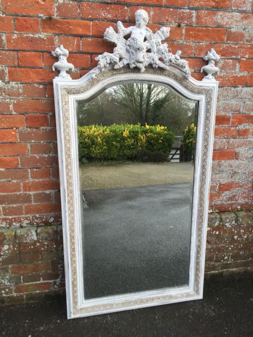 A Stunning Large Antique 19th Century French Highly Decorative Carved Wood & Gesso Painted Mirror.