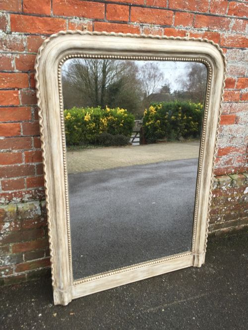 A Large Antique 19th Century French Carved Wood & Gesso Pie Crust Framed Mirror.