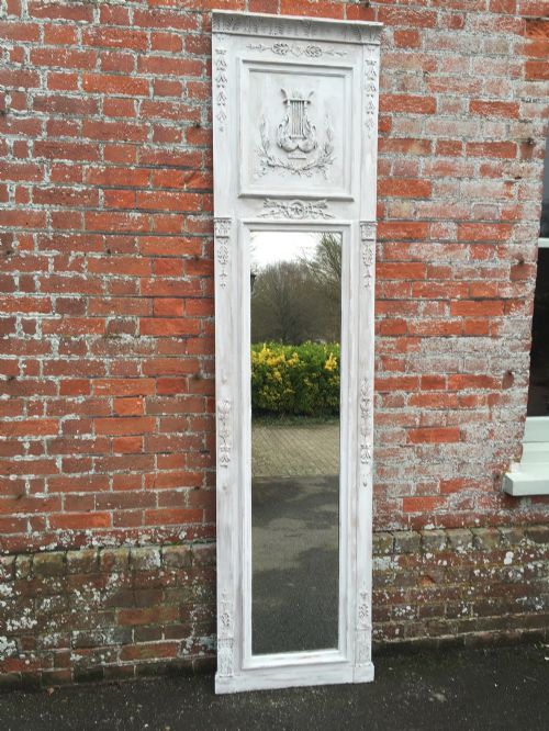 A Stunning Large Highly Decorative Swedish Antique 19th Century Carved Wood and Gesso Distressed Painted Mirror.