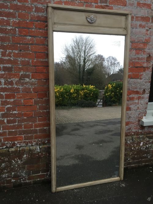 A Highly Useful Large Antique 19th Century French Carved Wood Painted Plain Mirror.