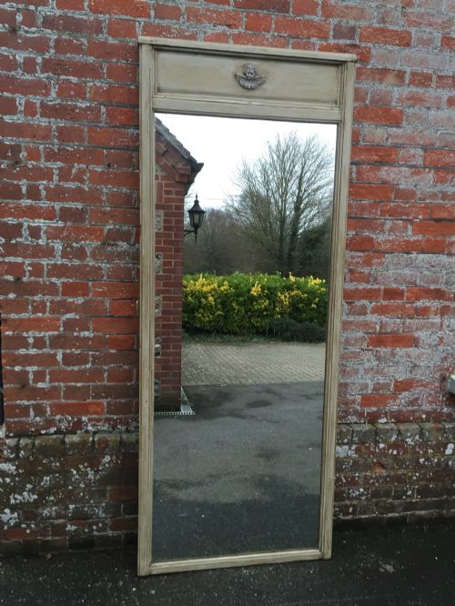 A Highly Useful Large Antique 19th Century French Carved Wood Painted Plain Mirror.