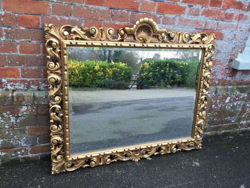 A Very Useful Size Antique 19th Century French Carved Wood and Original Gilt Florentine Mirror.