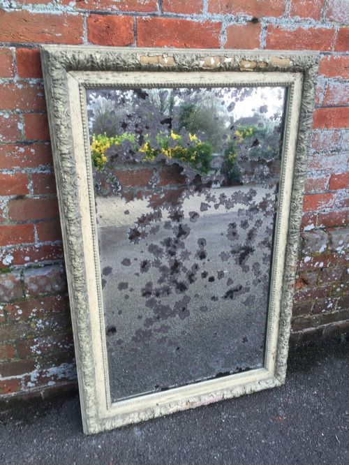 A Fabulous Early Antique 19th Century French Carved Wood & Gesso Original Distressed Painted Mirror.