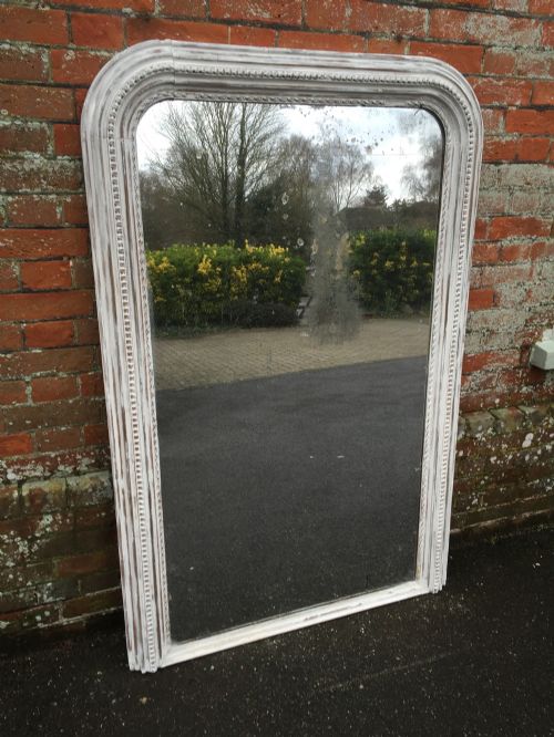A Stunning Large Antique 19th Century French Carved Wood and Gesso Distressed Painted Mirror.