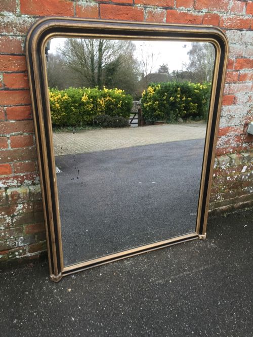 A Very Useful Size Antique 19th Century French Carved Wood & Gesso Original Gilt and Black Mirror.