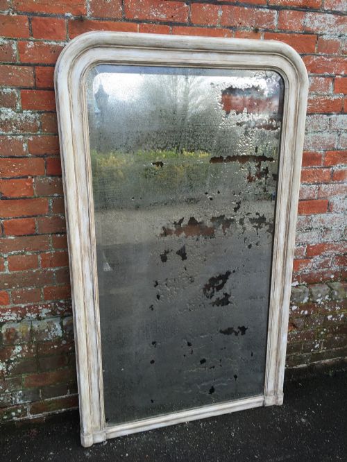 A Superb Highly Decorative Large Antique 19th Century Carved Wood Painted Louis Philippe Arched Top Mirror.
