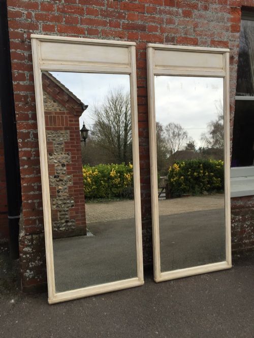 A Very Near Pair of Large Antique 19th Century French Carved Wood Painted Mirrors.
