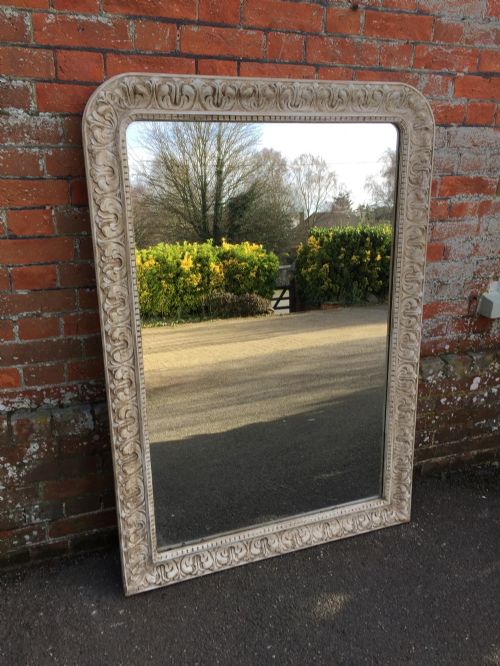 A Wonderful Large Antique 19th Century French Carved Wood and Gesso Painted Mirror.