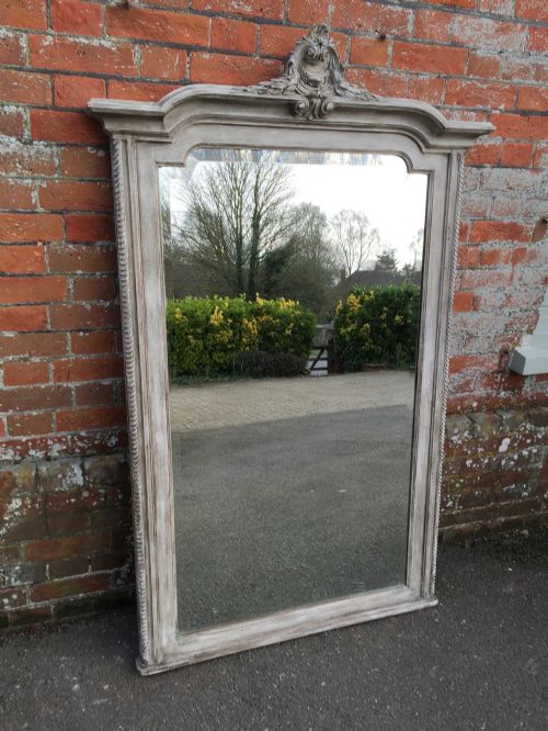 A Highly Decorative Large Antique 19th Century French Carved Wood Painted Mirror.