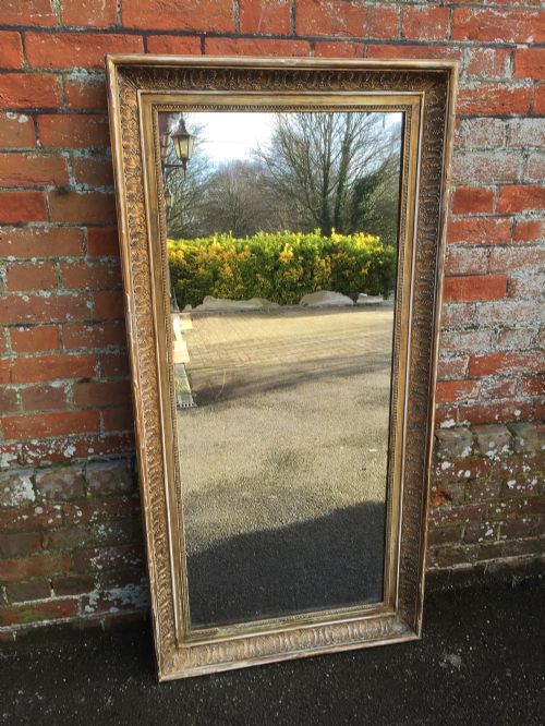 A Very Useful Size Early Antique 19th Century French Carved Wood & Gesso Original Distressed Gilt Mirror.