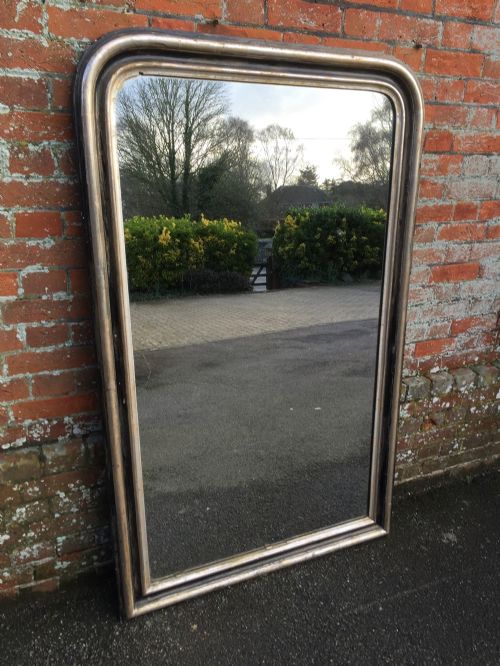 A Fabulous Large Antique 19th Century French Arched Top Original Silvered & Black Louis Philippe Mirror.