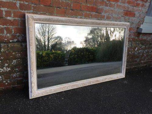A Highly Decorative Antique 19th Century French Carved Wood & Gesso Distressed Painted Mirror.