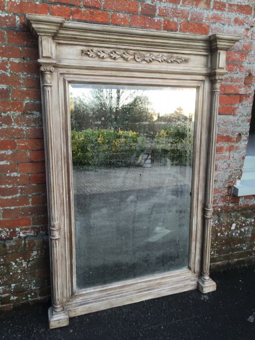 A Spectacular Large Antique 19th Century French Carved Wood Painted Mirror.