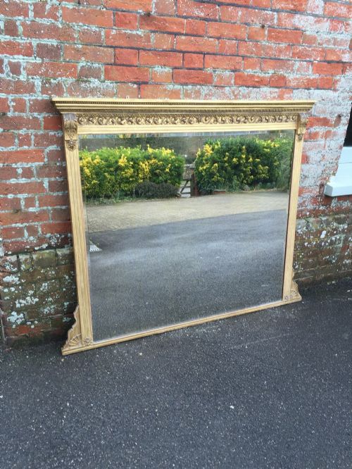 A Spectacular Large Antique 19th Century English Plain Original Gilt Overmantel Mirror.