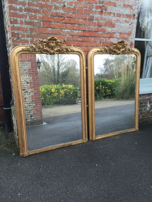 A Superb Pair of Antique 19th Century French Carved Wood & Gesso Original Gilt Mirrors.