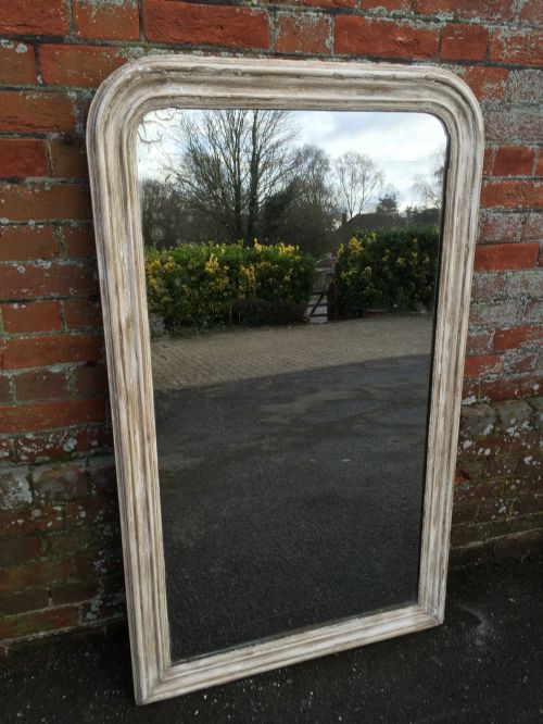 A Useful Size Early Antique 19th Century French Wood and Gesso Distressed Painted Mirror.