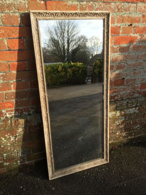 A Very Useful Size Antique 19th Century French Carved Wood & Gesso Distressed Painted Mirror.
