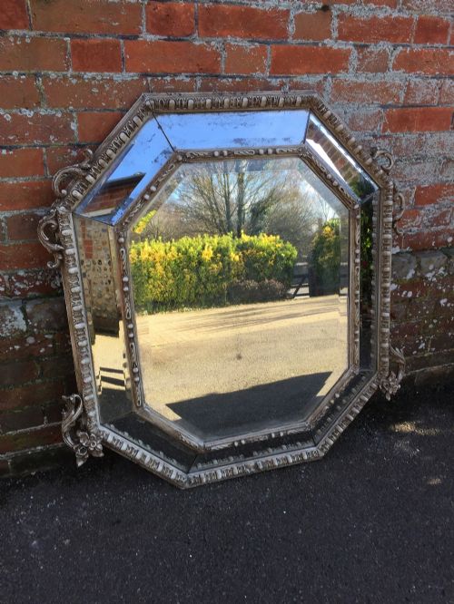 An Exceptional Highly Unusual Antique 19th Century & Gesso Painted Distressed Shaped Cushion Mirror.