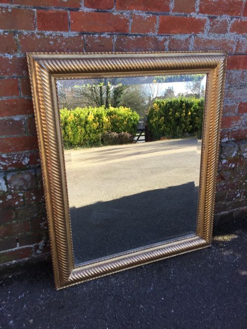A Stunning Useful Size Antique 19th Century French Carved Wood and Gesso Original Gilt Ribbed Mirror.