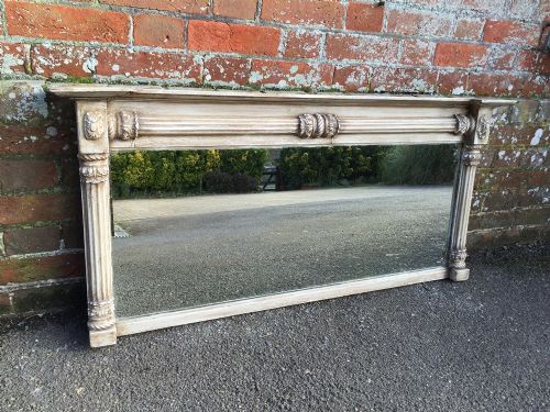 A Fabulous Useful Size Antique 19th Century Carved Wood & Gesso English Painted Overmantel Mirror.